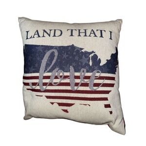 Patriotic "Land That I Love" Throw Pillow Stars & Stripes USA Map Design‎ 14x14